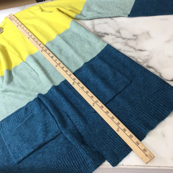 A New Day Blue Yellow Stripe Knit Tunic Cardigan Sweater Womens Small Open Front - Picture 10 of 10